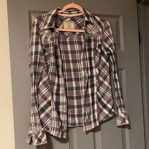 Guess Purple and Green Plaid Shirt with cool embroidery